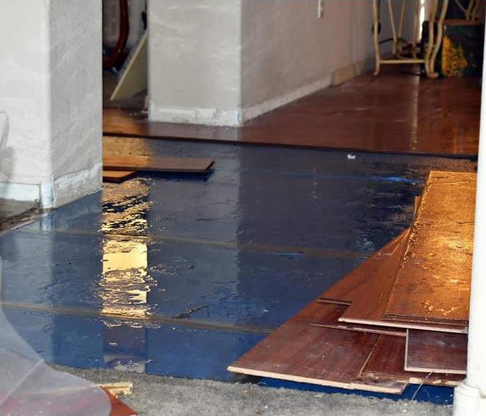 water covered floor with hardwood removed
